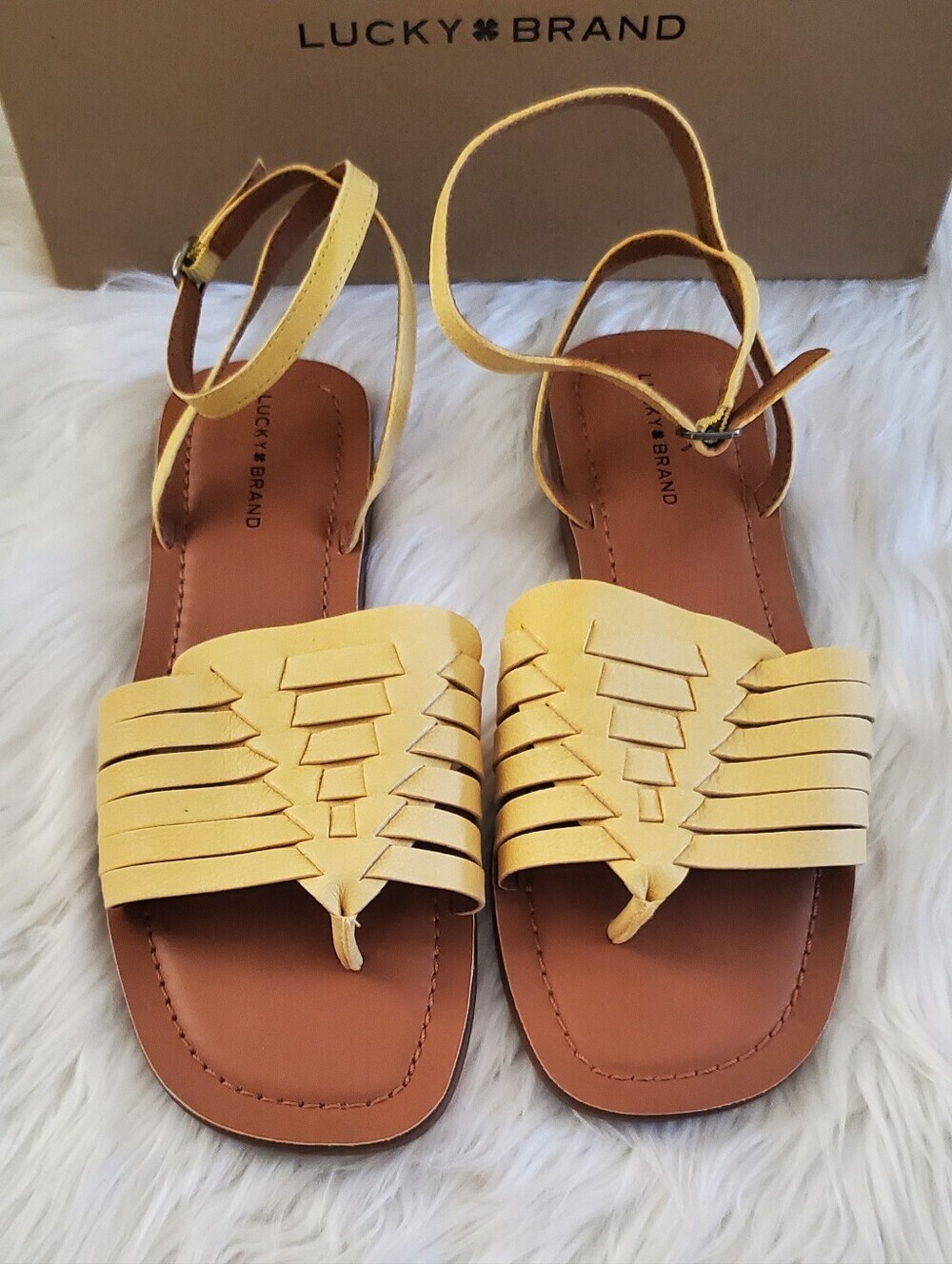 Lucky Brand LP-Blaira Strappy Ankle Sandal Flat Boho Slide Mimosa Yellow Size 10